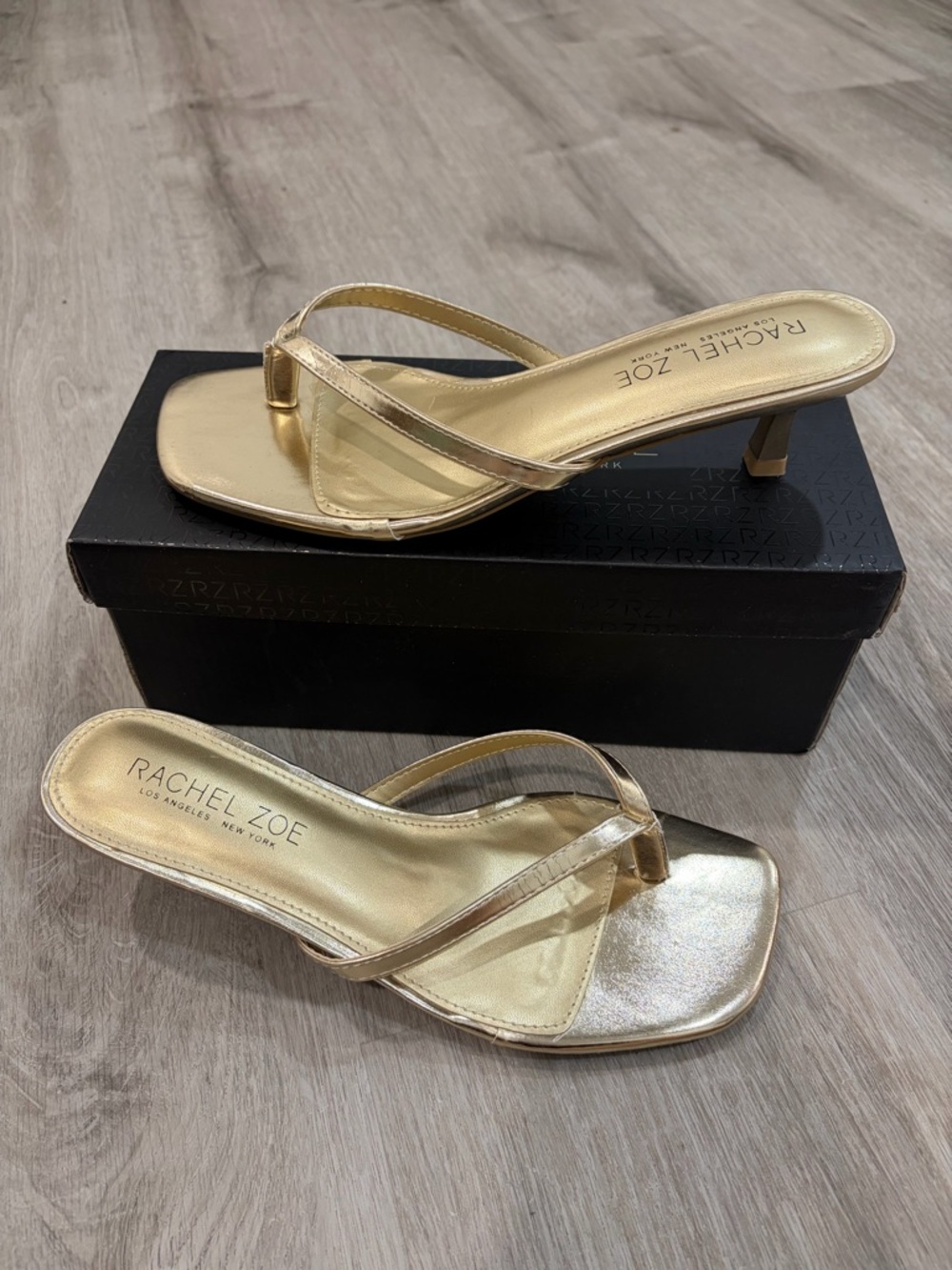 Rachel Zoe Metallic Gold Toe-Loop Kitten Heel Mules